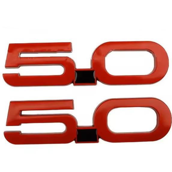 Mustang (15-23) 5.0 Red Metal Side Fender Badge Set